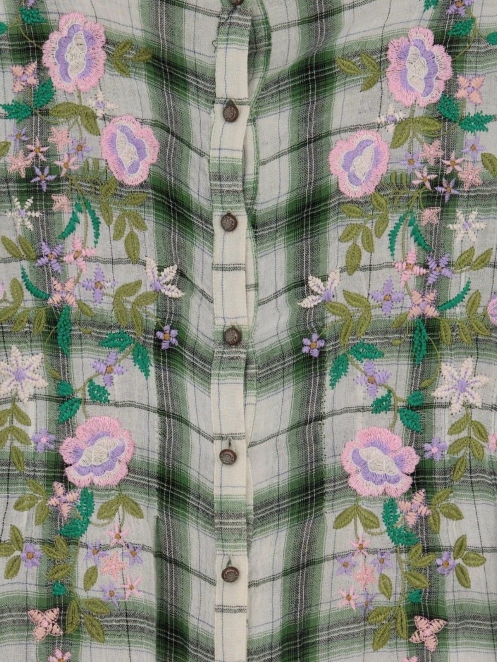 Aratta Summer Breeze Embroidered Green Plaid Button-Front Tunic Dress, NWT *FLAW - Picture 4 of 11